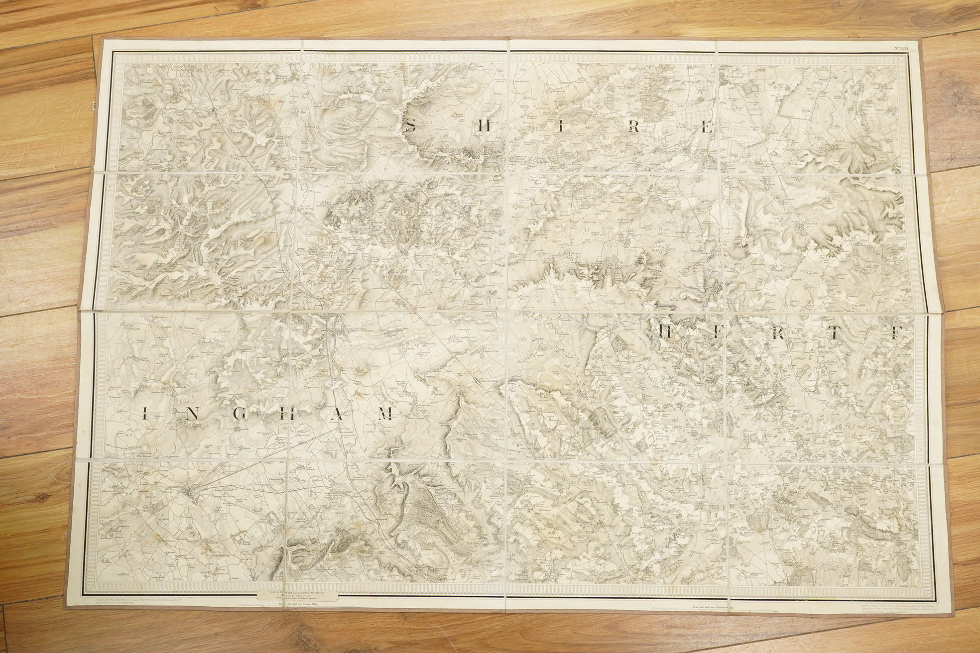 An 1870s Ordnance Survey of England and Wales for the County of Norfolk, comprising of a set of six engraved maps mounted on linen; sheet no.s; 50/51, 65, 66, 67 and 68, engraved by Benjamin Baker, and published by the O